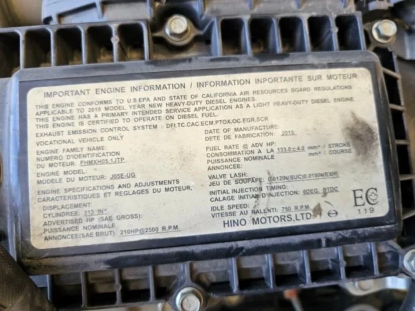 USED 2016 HINO 195H DIESEL 4 CYL 5.1 ENGINE J05E UG 228k - Image 4